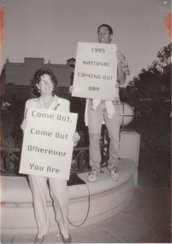 Two People Holding National Coming Out Day Poster, Santa Cruz 1995