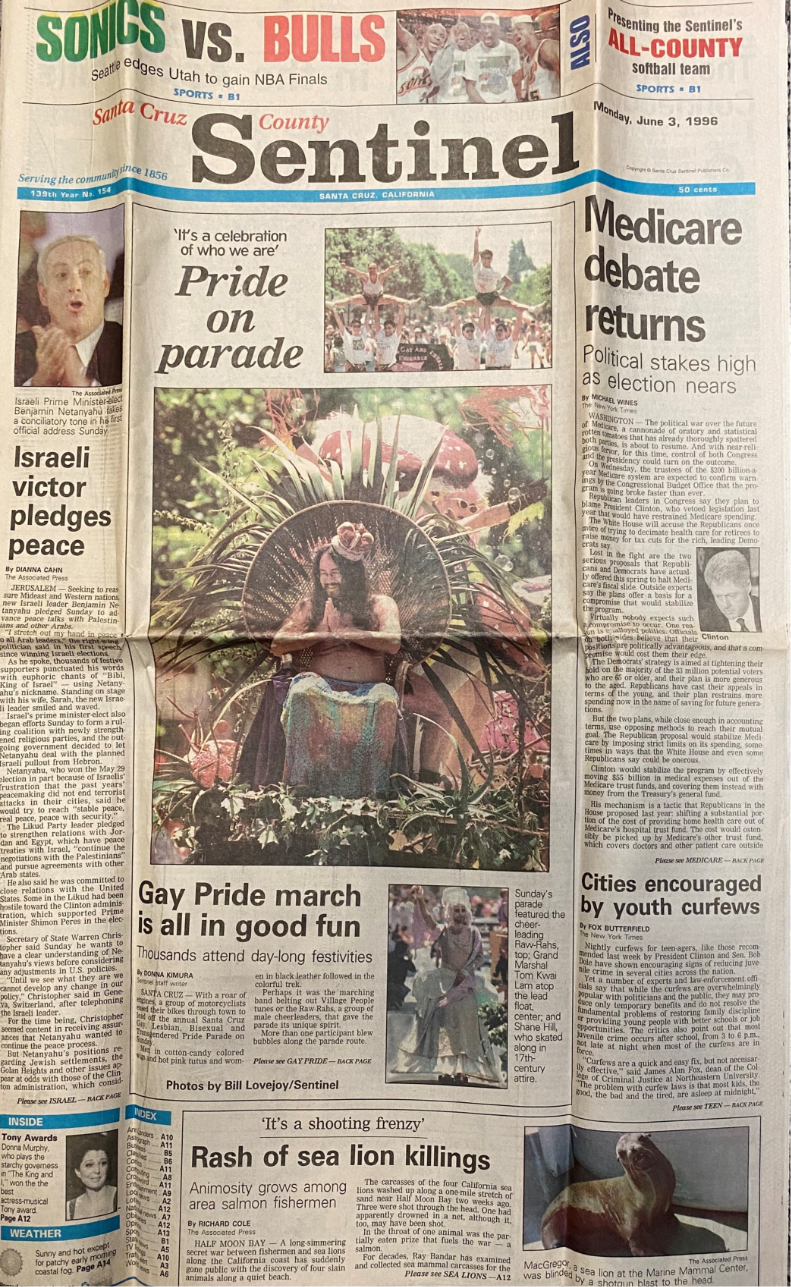 Santa Cruz County Sentinel Newspaper with Gay Pride March On Cover