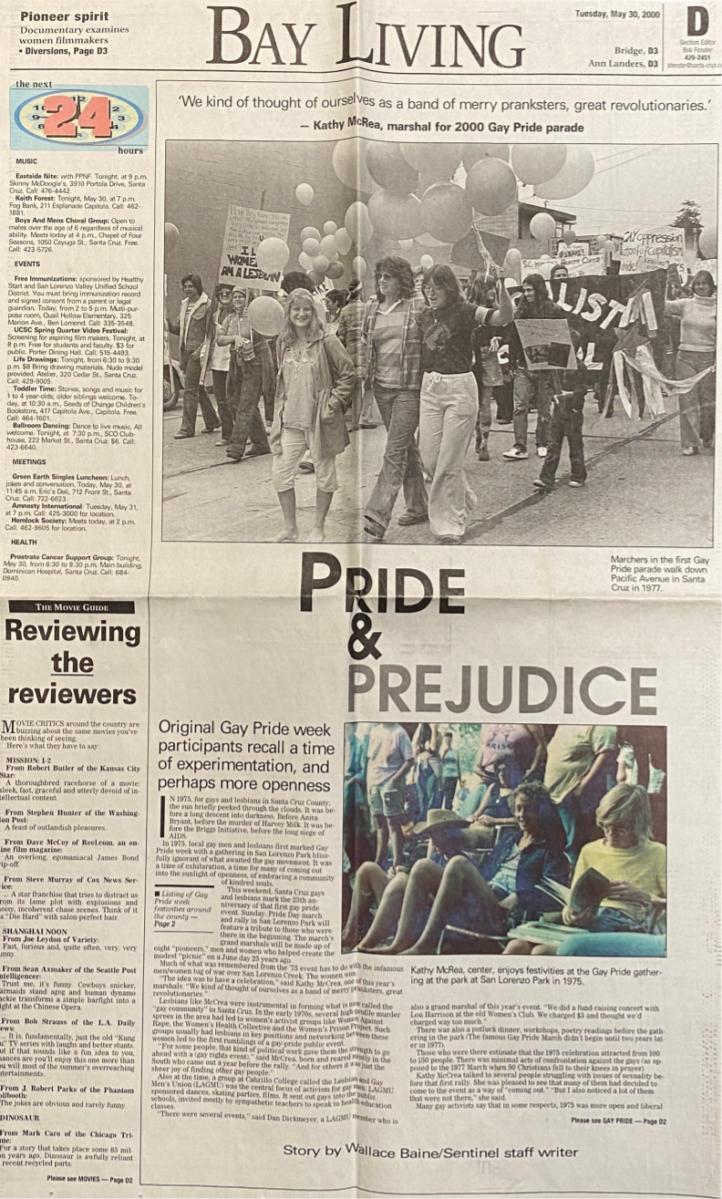 1977 Gay Pride Parade Photo in Santa Cruz Sentinel, 2000
